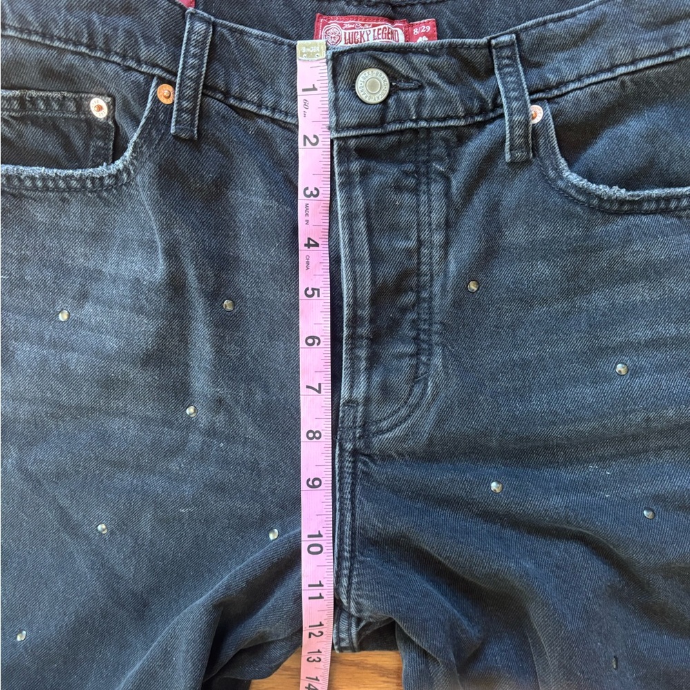 Lucky Brand 90s Loose Fit High Rise Straight Black Studded Jeans Size 8 or 29 - Picture 6 of 12